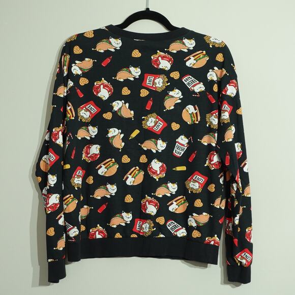 Womens Crew Neck Sweater - Cat Fries Taco Graphic Print - Black - Size Medium - Picture 8 of 8